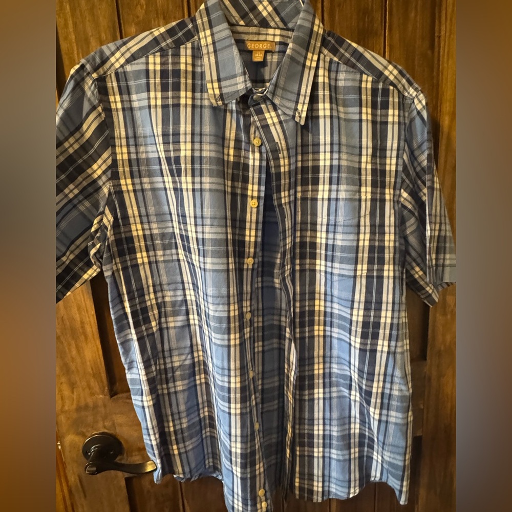 George Brand Short Sleeve Size Large Blue Plaid
